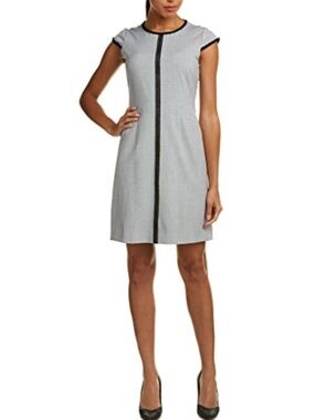 Tahari Light Gray Midi Dress with Black Trim